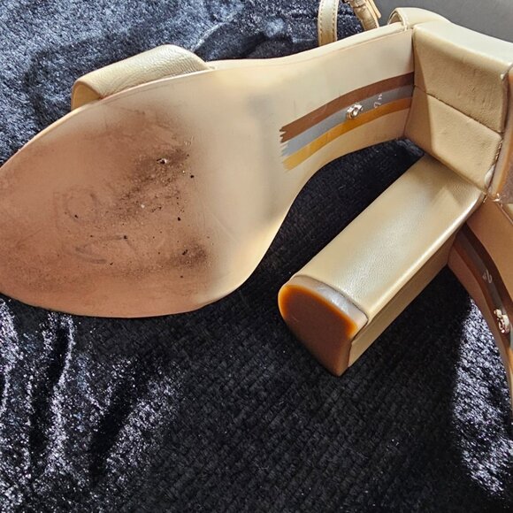 Sam Edelman Yaro Block Heel Sandals Size 7.5 Leather Ankle Strap Beige Nude - Picture 6 of 8
